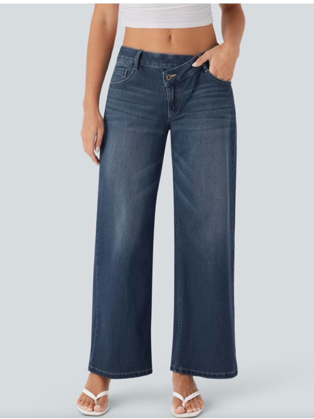 Halara Flex™ Asymmetric Low Rise Zipper Pockets Baggy Wide Leg pants / size L